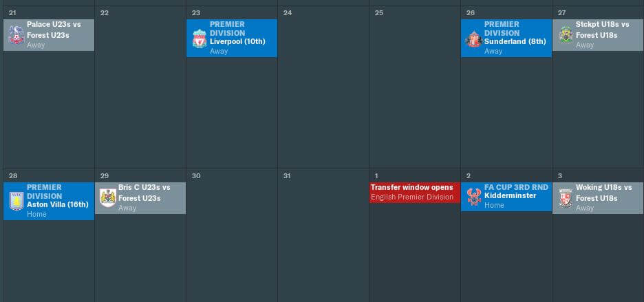 Fixture calendar Football Manager