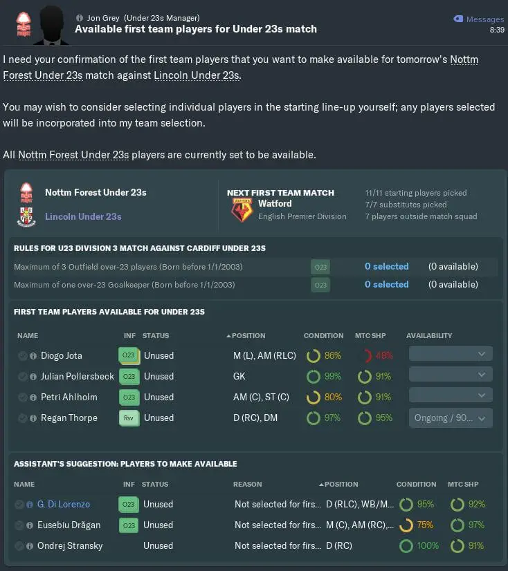 u23 player selection Football Manager