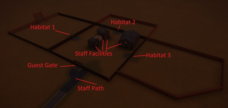 Staff facilities center with habitats surrounding Planet Zoo