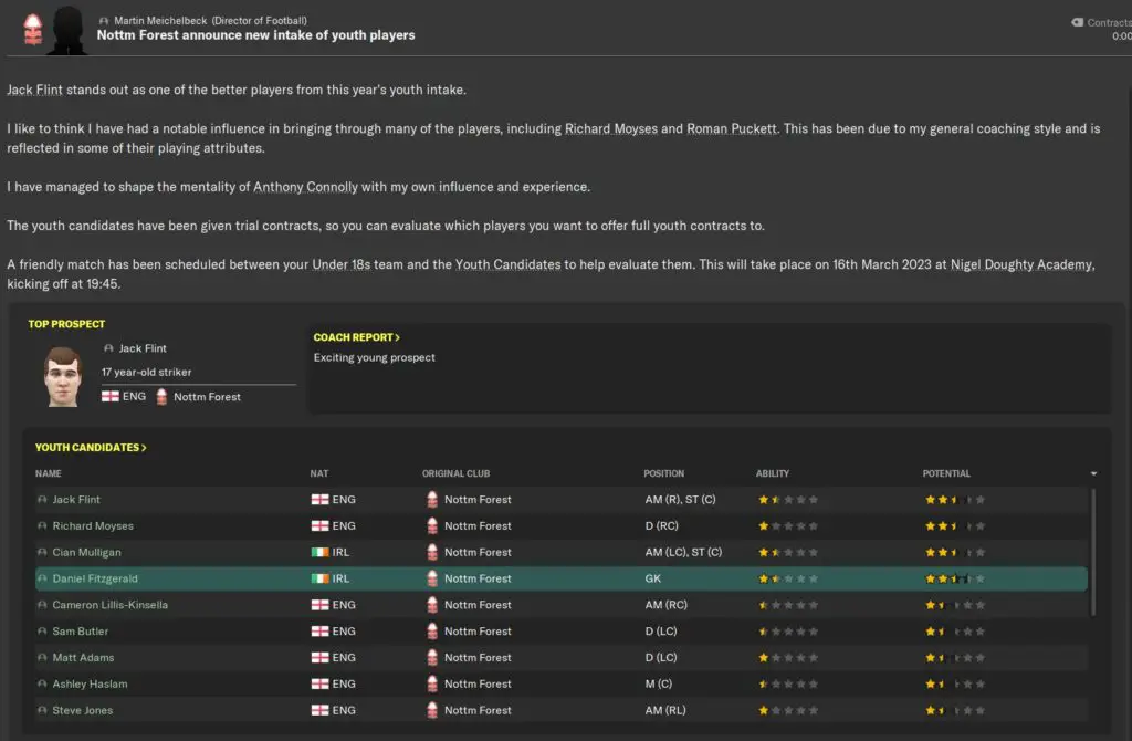 Youth Intake Day Football Manager