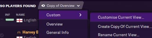 Customise current view Football Manager