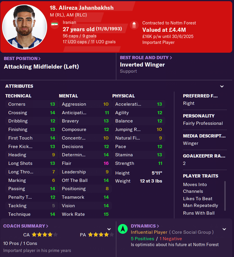 Player report by coach Football Manager