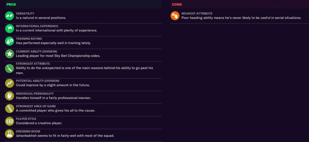 Player strengths and weaknesses report Football Manager