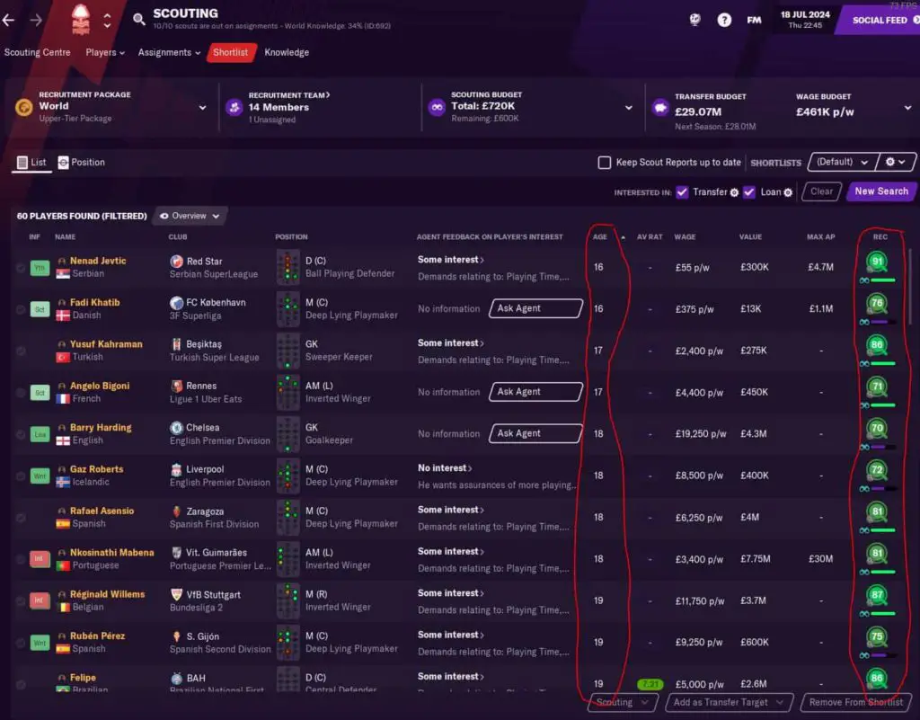 Scouting center with wonderkids in Football Manager