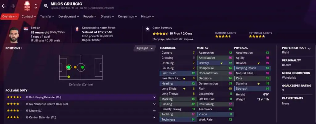Wonderkid example in Football Manager